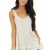 ANGIE Heathered Oatmeal Knit Tank Top With Ruffle Details