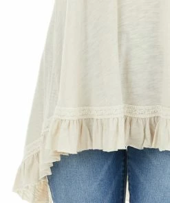 ANGIE Heathered Oatmeal Knit Tank Top With Ruffle Details