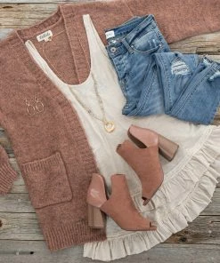 ANGIE Heathered Oatmeal Knit Tank Top With Ruffle Details