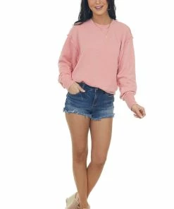 HYFVE Tops Heathered Punch Long Sleeve Knit Sweatshirt