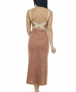 Listicle Heathered Spice Low Cut Strappy Back Dress Dresses
