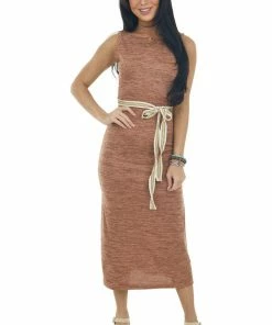 Listicle Heathered Spice Low Cut Strappy Back Dress Dresses