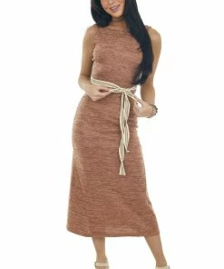 Listicle Heathered Spice Low Cut Strappy Back Dress Dresses
