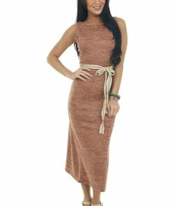 Listicle Heathered Spice Low Cut Strappy Back Dress Dresses