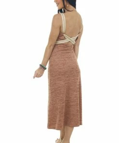 Listicle Heathered Spice Low Cut Strappy Back Dress Dresses