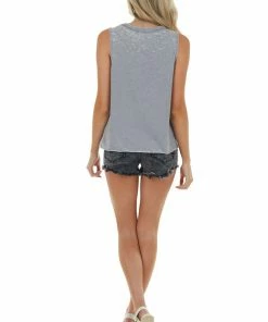 Peach Love Heathered Stone Stretchy Knit Tank Top With Raw Hemline