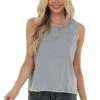 Peach Love Heathered Stone Stretchy Knit Tank Top With Raw Hemline