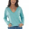 BiBi Tops Heathered Teal Notch Neck Chest Pocket Top 1 BiBi Tops Heathered Teal Notch Neck Chest Pocket Top