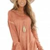 Umgee Heathered Terracotta Knit Top With Ribbed Knit Details 2 Umgee Heathered Terracotta Knit Top With Ribbed Knit Details