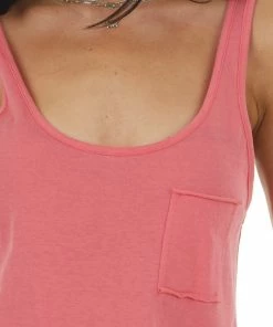 HYFVE Tops Heathered Watermelon Lightweight Knit Tank Top With Pocket