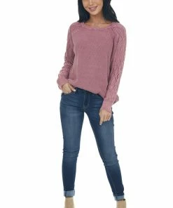 BiBi Tops Hibiscus Mineral Wash Raglan Sleeve Sweater