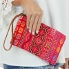 Urbanista Hibiscus Thread Printed And Beaded Soft Woven Clutch Purse Accessories