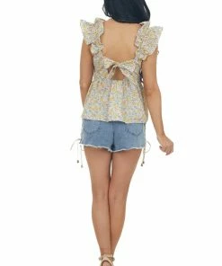Umgee Tops Honeysuckle Floral Print Back Cut Out Tank Top
