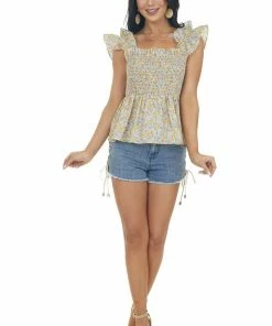Umgee Tops Honeysuckle Floral Print Back Cut Out Tank Top