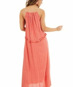 L Love Hot Coral Printed Maxi Dress With Drawstring Neckline