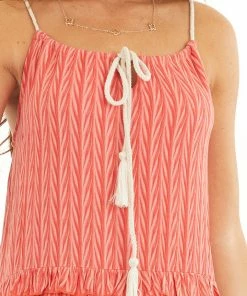 L Love Hot Coral Printed Maxi Dress With Drawstring Neckline