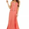 L Love Hot Coral Printed Maxi Dress With Drawstring Neckline 2 L Love Hot Coral Printed Maxi Dress With Drawstring Neckline