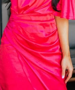 Do + Be Hot Pink One Shoulder Faux Wrap Midi Dress 13 Do + Be Hot Pink One Shoulder Faux Wrap Midi Dress