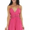 Style Melody Hot Pink Sleeveless Romper With Lace Peekaboo Waist Detail Dresses