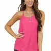 NAKED ZEBRA Tops Dark Pink Spaghetti Strap Flowy Woven Tank Top
