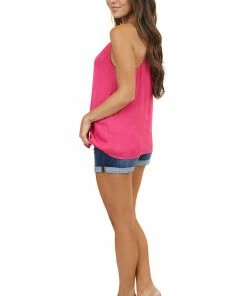 NAKED ZEBRA Tops Dark Pink Spaghetti Strap Flowy Woven Tank Top