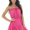 Main Strip Hot Pink Strapless Woven Short Dress With Flowy Ruffle Hem Dresses 2 Main Strip Hot Pink Strapless Woven Short Dress With Flowy Ruffle Hem Dresses