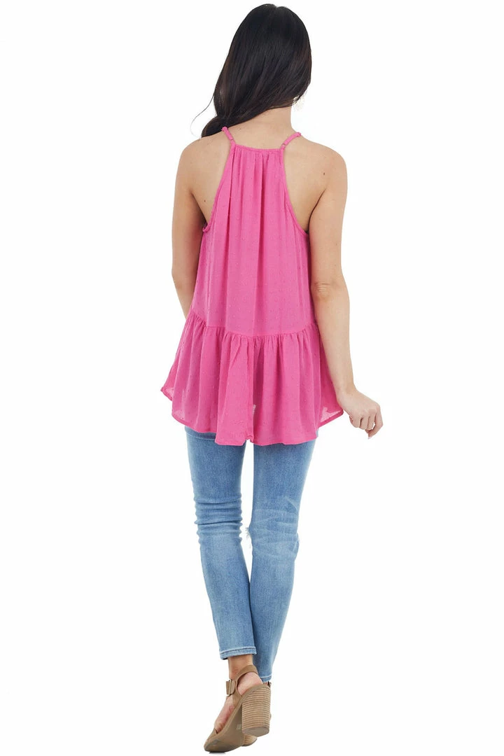 Staccato Hot Pink Swiss Dot Tank Top With Floral Crocheted Lace Neck 9 Staccato Hot Pink Swiss Dot Tank Top With Floral Crocheted Lace Neck