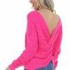 Lime Lush Hot Pink Twist Back Thick Ribbed Knit Sweater Tops