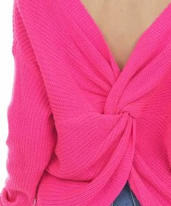 Lime Lush Hot Pink Twist Back Thick Ribbed Knit Sweater Tops 27 Lime Lush Hot Pink Twist Back Thick Ribbed Knit Sweater Tops