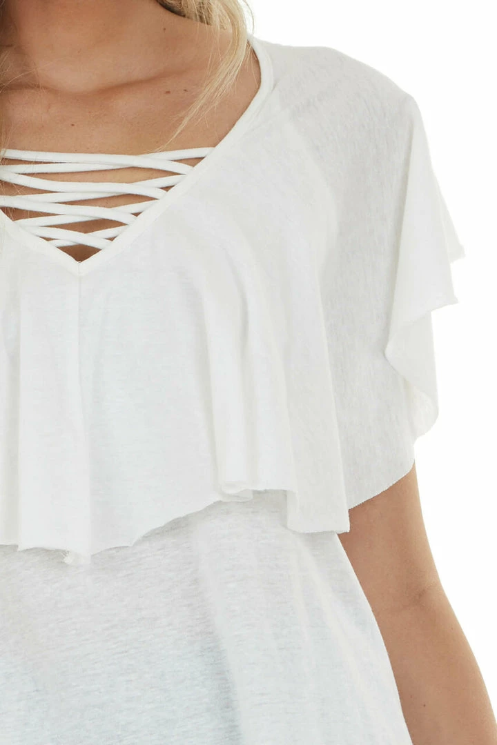 HEIMISH Ivory Short Sleeve Caged Neck Overlaying Top Tops 14 HEIMISH Ivory Short Sleeve Caged Neck Overlaying Top Tops