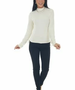 She + Sky Cream Ruched Brushed Ribbed Knit Fitted Top 29 She + Sky Cream Ruched Brushed Ribbed Knit Fitted Top