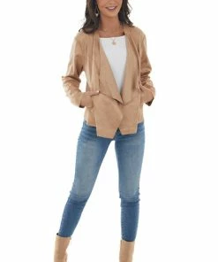 Kori America Rich Beige Lightweight Faux Suede Jacket Outerwear
