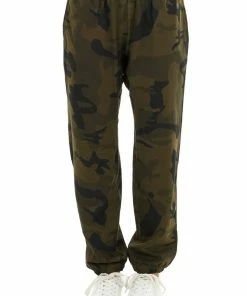 Umgee Olive Camo Print Elastic Cuff Sweatpants With Pockets Bottoms