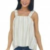 Umgee Camel Striped Tank Top With Ruffle Straps Tops