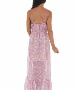 Peach Love Watermelon Floral Print Surplice Maxi Dress Dresses 10 Peach Love Watermelon Floral Print Surplice Maxi Dress Dresses