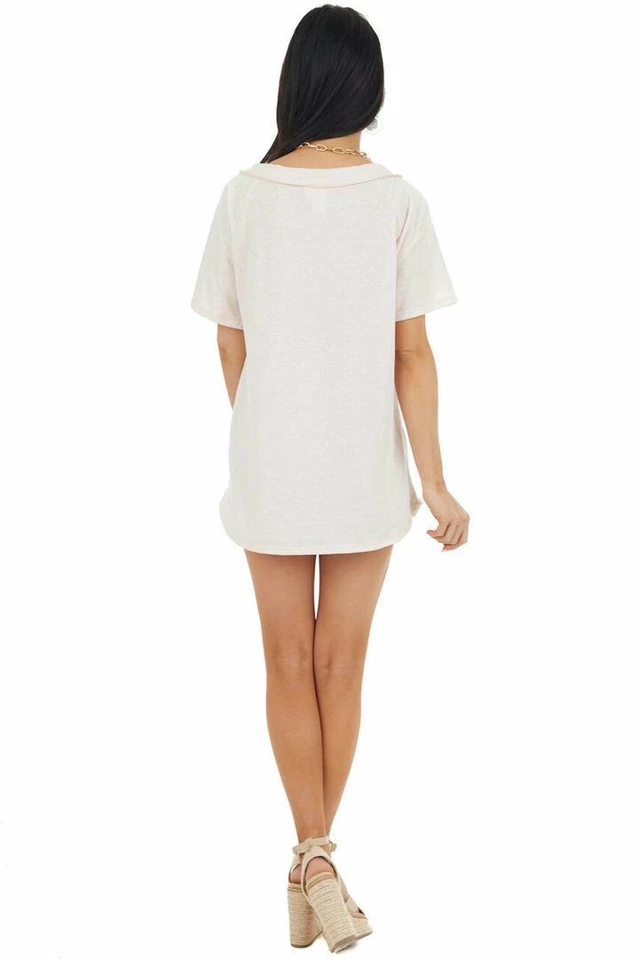 BiBi Tops Blush Two Tone Short Sleeve Knit Top With Raw Details 14 BiBi Tops Blush Two Tone Short Sleeve Knit Top With Raw Details