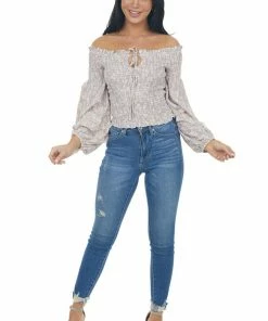 Illa Illa Lilac And Ivory Printed Smocked Off The Shoulder Blouse Tops 30 Illa Illa Lilac And Ivory Printed Smocked Off The Shoulder Blouse Tops