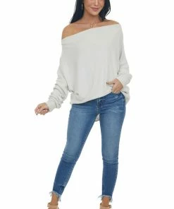 Lime Lush Coconut Off Shoulder Loose Dolman Brushed Top Tops