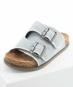 BLOWFISH Shoes Slate Denim Slip On Sandals With Buckle Detail