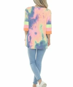 Vanilla Bay Neon Multicolor Tie Dye Knit Top With Stripe Contrast Detail Tops 17 Vanilla Bay Neon Multicolor Tie Dye Knit Top With Stripe Contrast Detail Tops