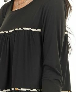 Entro Black Tiered Long Sleeve Top With Leopard Print Details Tops 29 Entro Black Tiered Long Sleeve Top With Leopard Print Details Tops