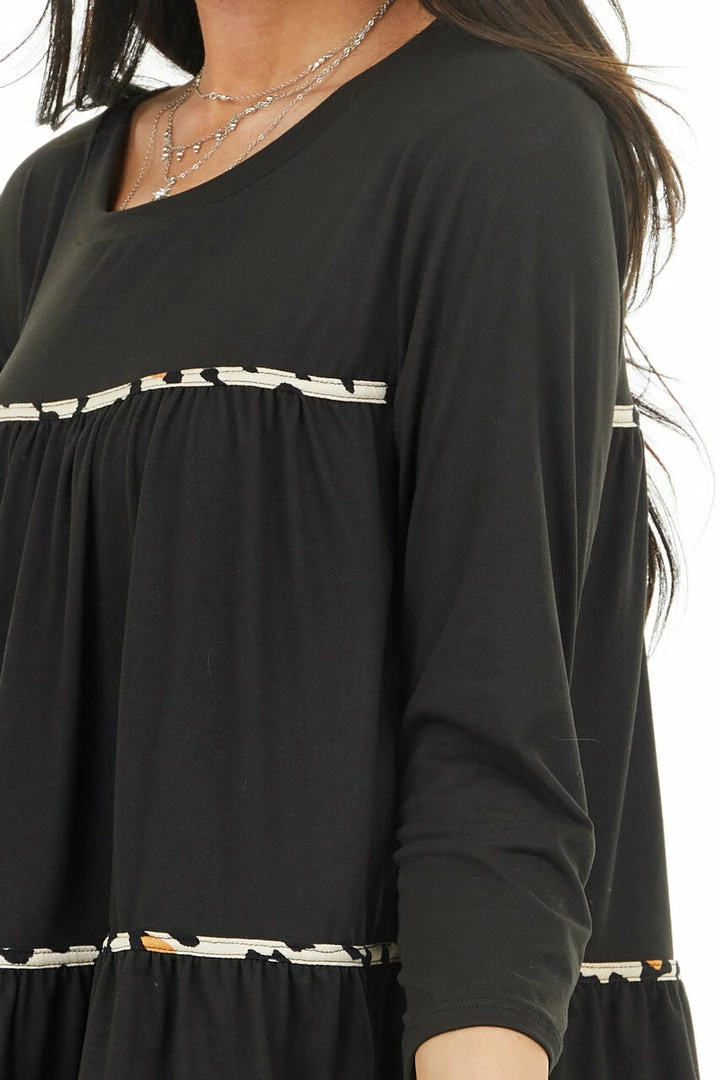 Entro Black Tiered Long Sleeve Top With Leopard Print Details Tops 14 Entro Black Tiered Long Sleeve Top With Leopard Print Details Tops