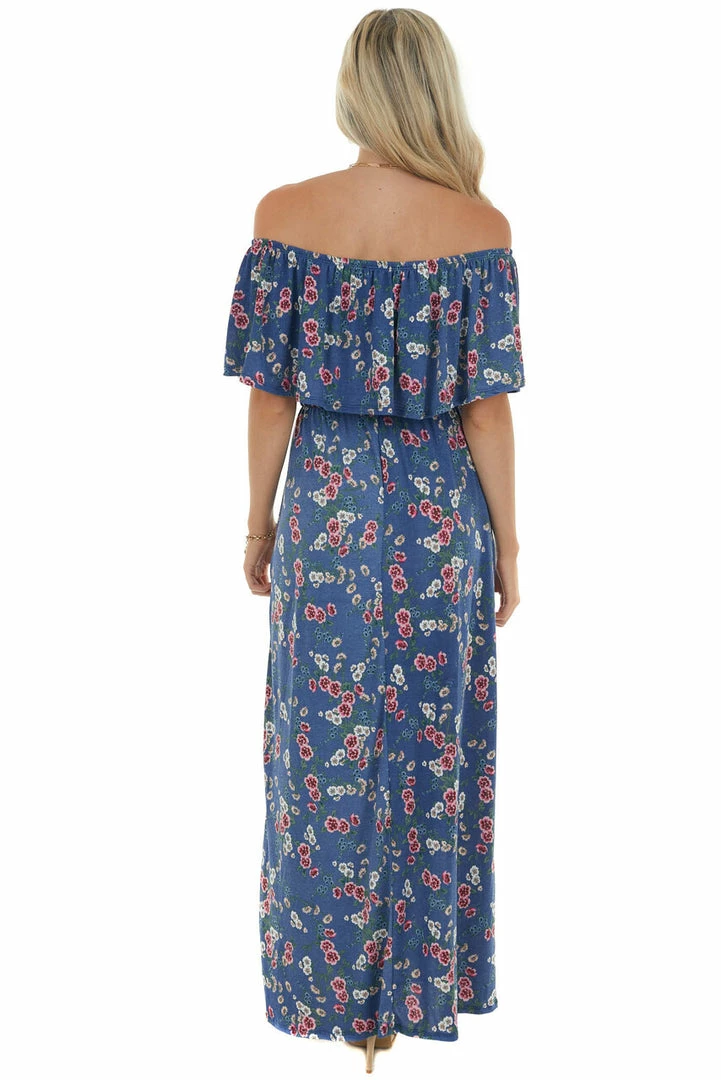 Celeste Design Navy Floral Print Ruffle Overlay Maxi Dress Dresses 9 Celeste Design Navy Floral Print Ruffle Overlay Maxi Dress Dresses