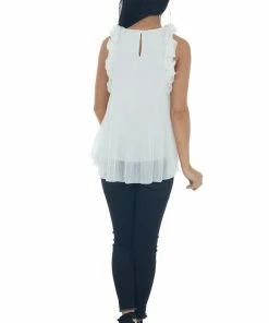 1 Funky White Pleated Blouse With Ruffle Straps 17 1 Funky White Pleated Blouse With Ruffle Straps