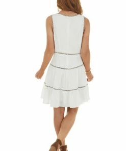 BiBi Ivory Swiss Dot Sleeveless Short Woven Dress
