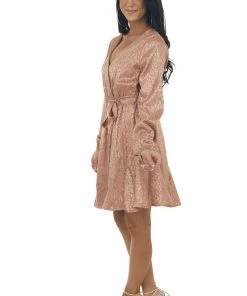 143 Story Apricot Leopard Surplice Flounce Hem Dress Dresses 29 143 Story Apricot Leopard Surplice Flounce Hem Dress Dresses