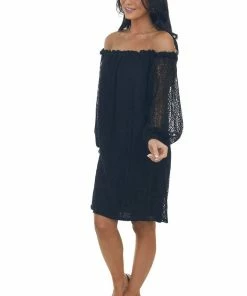 SugarFox Black Off The Shoulder Lace Short Dress