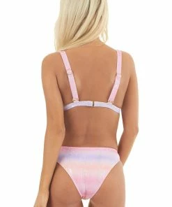 Beach Joy Bikini Pink Tie Dye Bikini Set With Silver Sparkle Details Accessories
