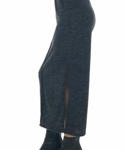 GeeGee Bottoms Heathered Charcoal Brushed Knit Maxi Skirt