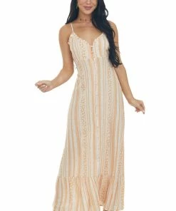 Cozy Co. Dresses Melon And Ivory Printed Button Up Maxi Dress 12 Cozy Co. Dresses Melon And Ivory Printed Button Up Maxi Dress